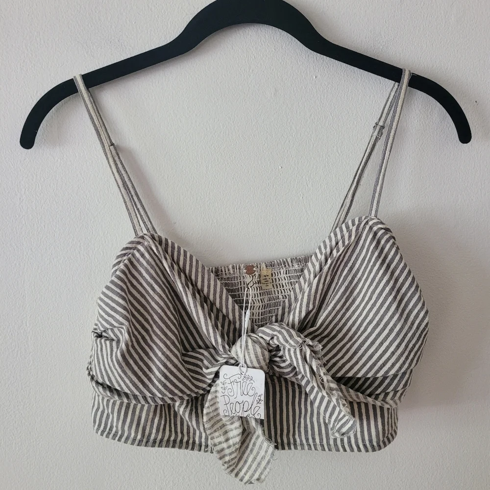 Free People NWT One Railroad Twin‎ Ties Striped Tie Top Cropped Medium